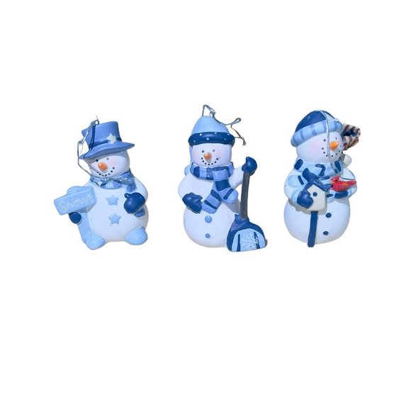 Set of 3 Ceramic 3.5”x2” Snowmen Ornaments - Picture 1 of 7